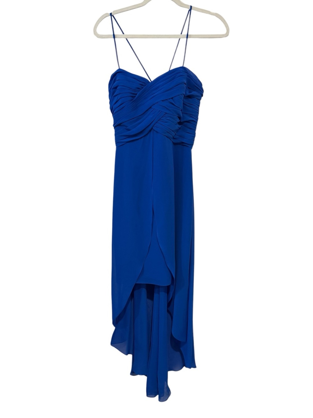 David’s Bridal 10 Horizon Blue Ruched High Low Chiffon Formal Dress